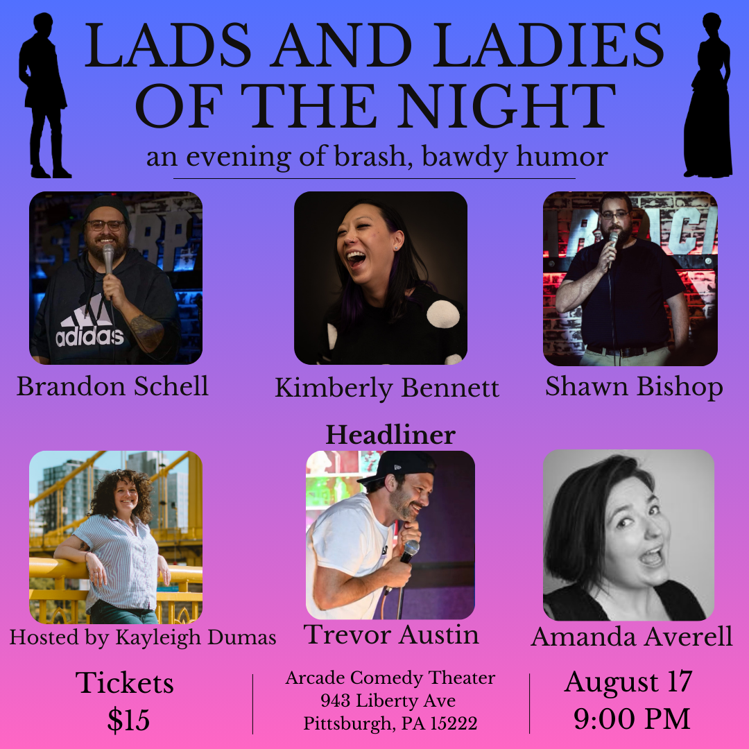 Join us for an evening of bawdy humor and raunchy tales. Pearls will be clutched, loins girded and lips pursed. But through those lips slips a giggle, because no one can resist the raucous and rowdy lads and ladies of the night.