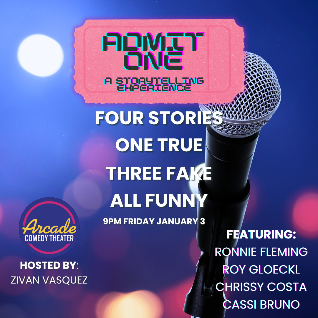 Four comedians tell you stories from their lives. One of them is fake, the other three are real. You decide which is which!